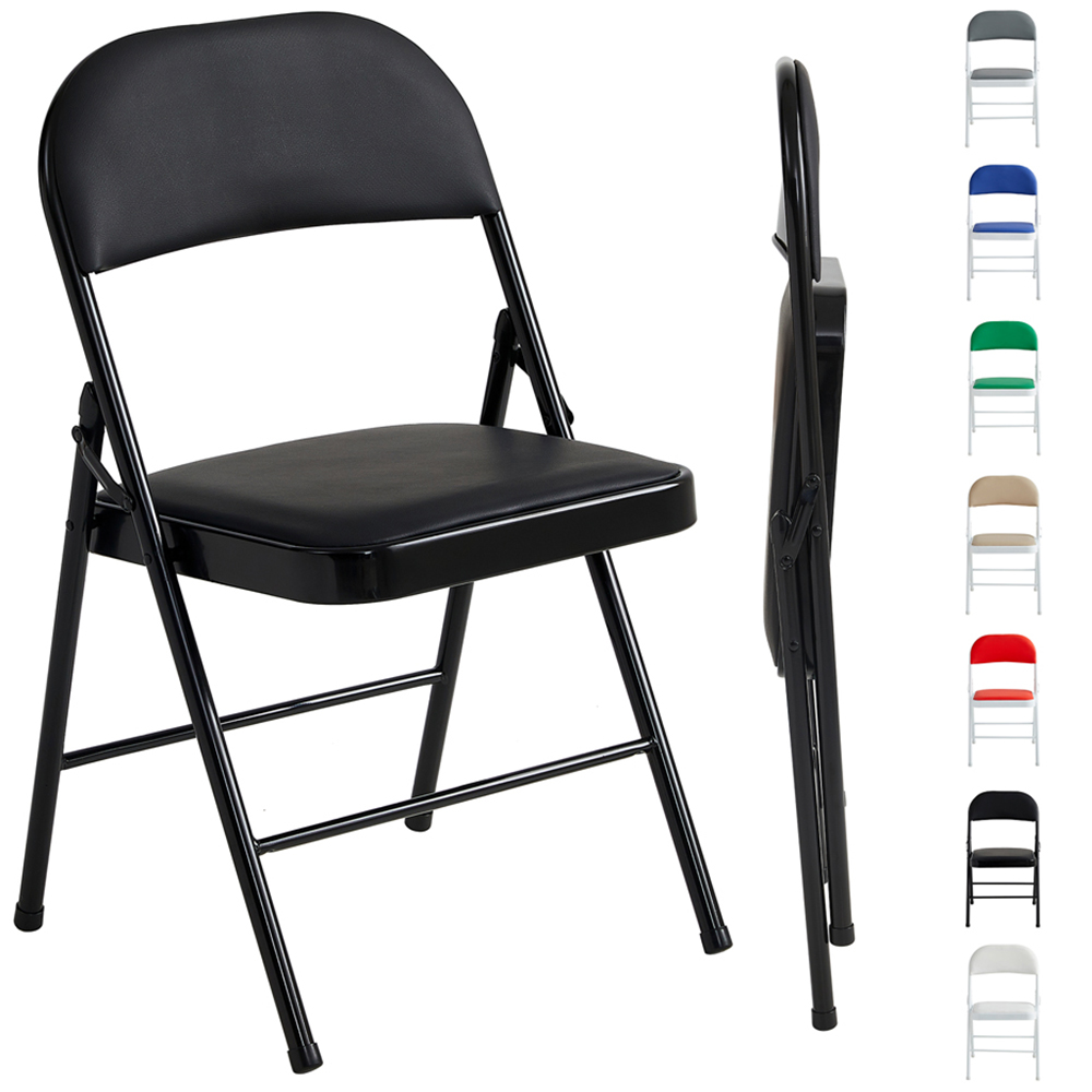 Black Padded Folding Metal Dining Chairs Image 2