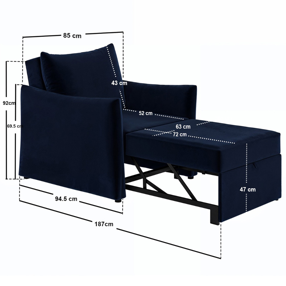 Solace+Co Skyler Navy Velvet Armchair Bed Image 9