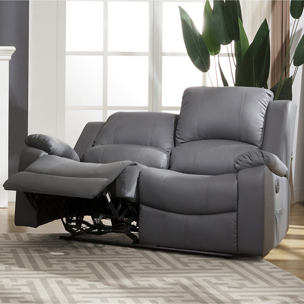 Glendale 2 Seater Grey Bonded Leather Electric Recliner Sofa Image 2