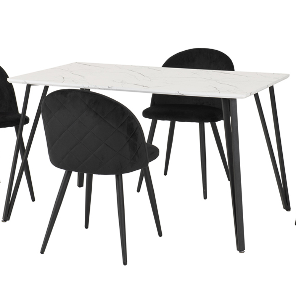 Seconique Marlow 4 Seater Dining Table Set White Marble and Black Velvet Image 3