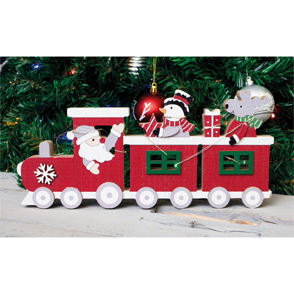 St Helens LED Red Wooden Festive Ornamental Train Image 7