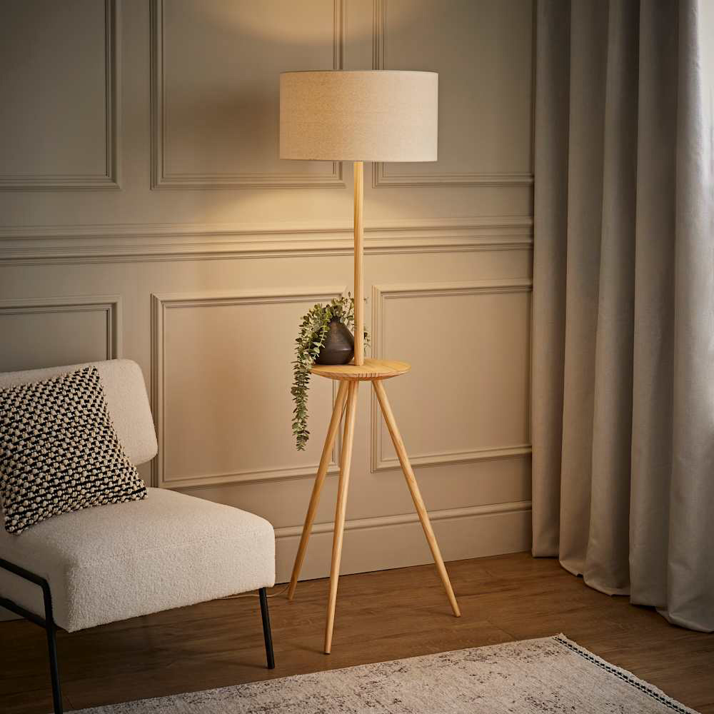ValueLights Desmond Side Table Wood Tripod LED Floor Lamp with Bulb Image 3