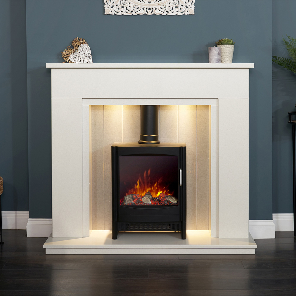 Acantha Larissa White and Grey Fireplace Suite and Black Keston Electric Stove 48 Inch Image 7