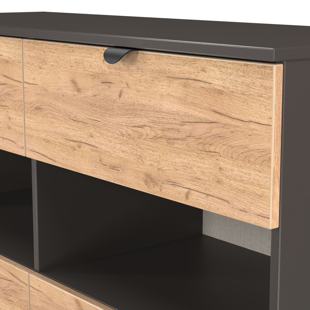 Crowndale Bora 4 Drawer 2 Shelf Gold Oak and Graphite Wide Midi Chest Image 6
