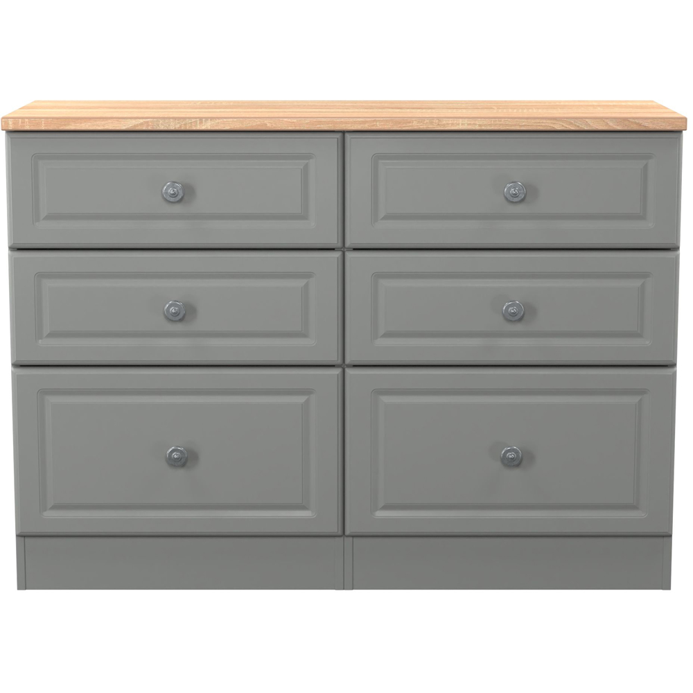 Crowndale Norfolk 6 Drawer Dusk Grey and Bardolino Oak Wide Chest of Drawers Ready Assembled Image 2
