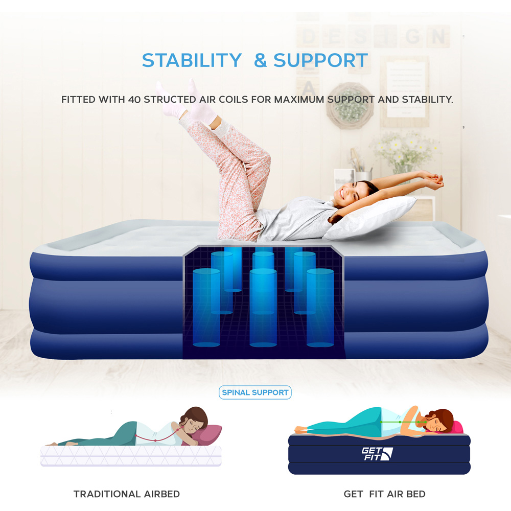 Get Fit Navy and White King Size Inflatable Air Bed with Built-in Electric Pump Image 6