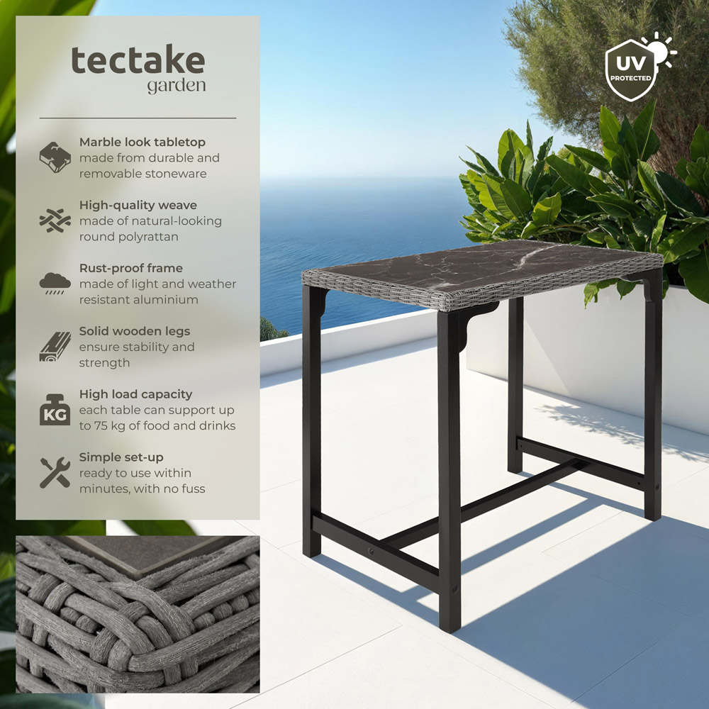 tectake 4 Seater Grey Polyrattan Garden Bar Bistro Table Image 3