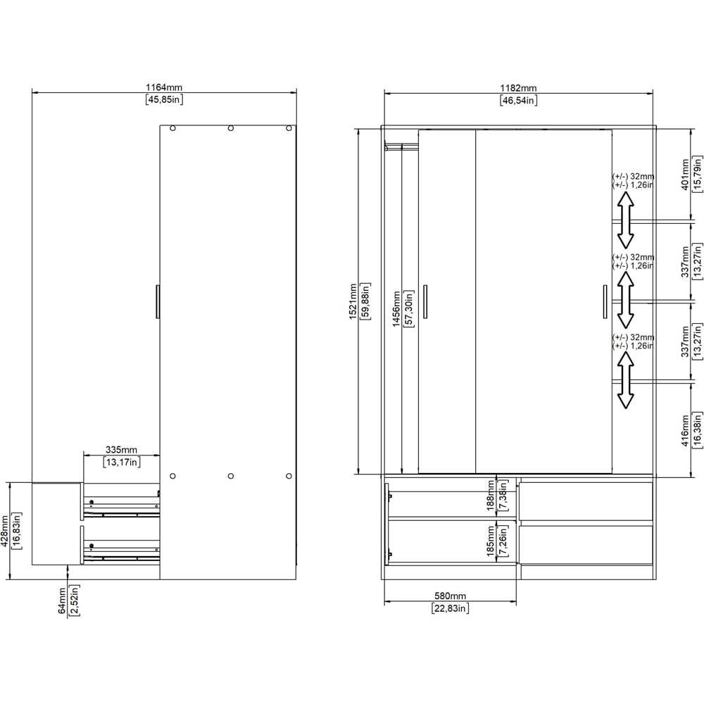 Florence 3 Door 2 Drawer Jackson Hickory Oak Sliding Wardrobe Image 9