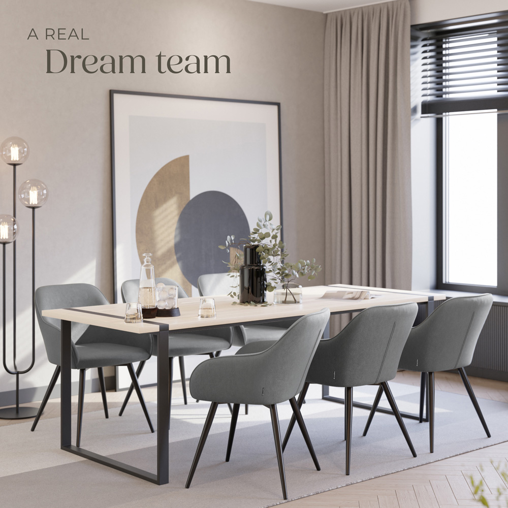 tectake Marilyn Set of 2 Grey and Black Corduroy Padded Dining Chair Image 3