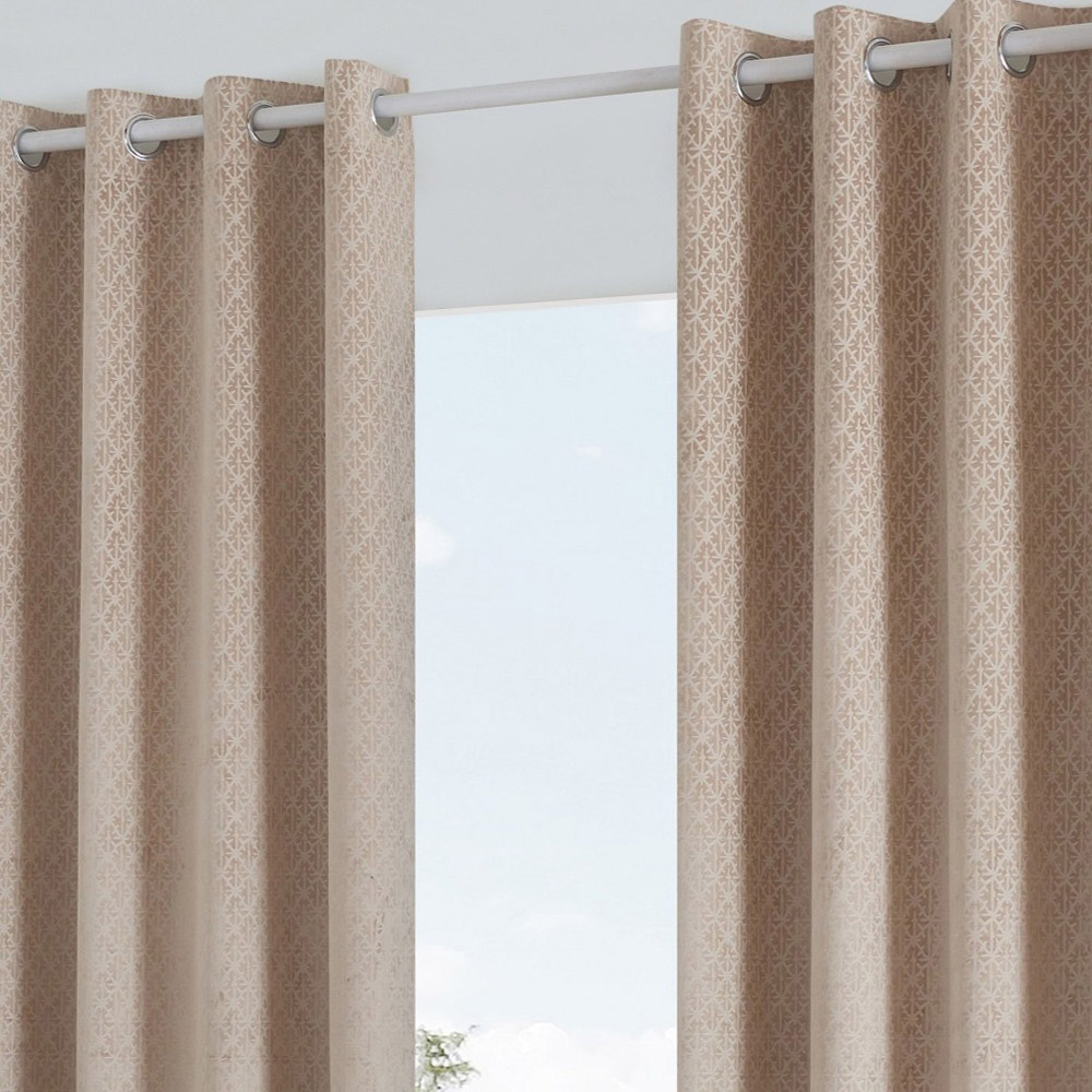Alan Symonds Temple Latte Velvet Blackout Ring Top Eyelet Curtains 117 x 183cm Image 2