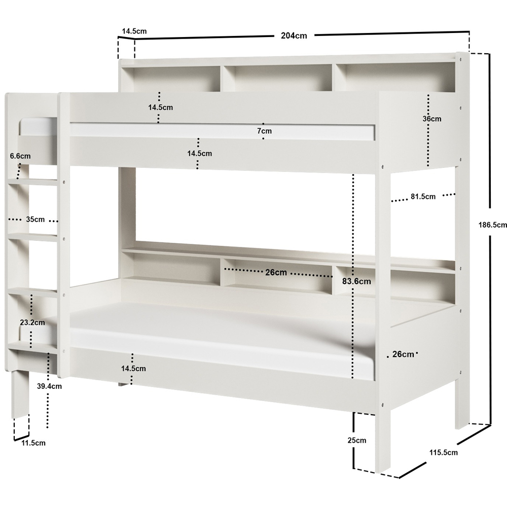 Noomi Bodie Single White Pine Storage Bunk Bed Image 6