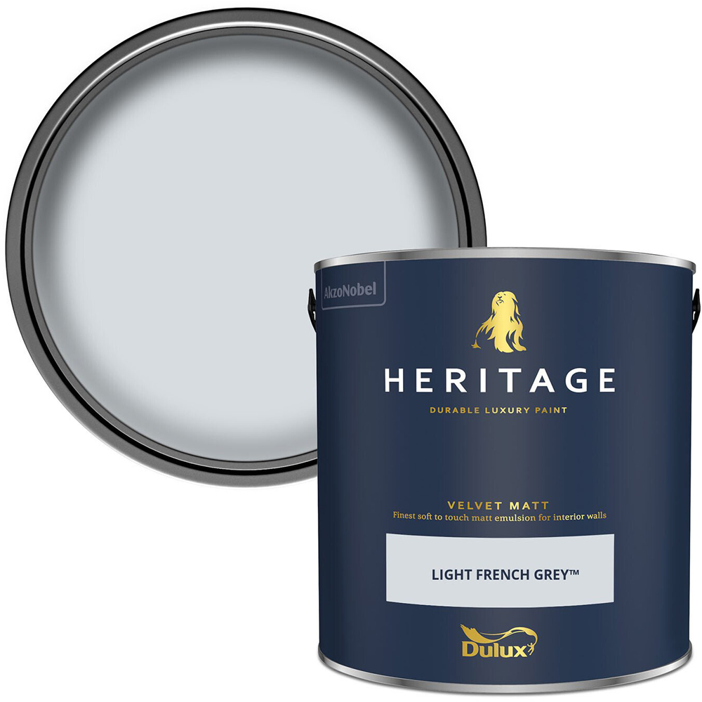 Dulux Heritage Walls and Ceilings Light French Grey Velvet Matt Emulsion Paint 2.5L Image 1