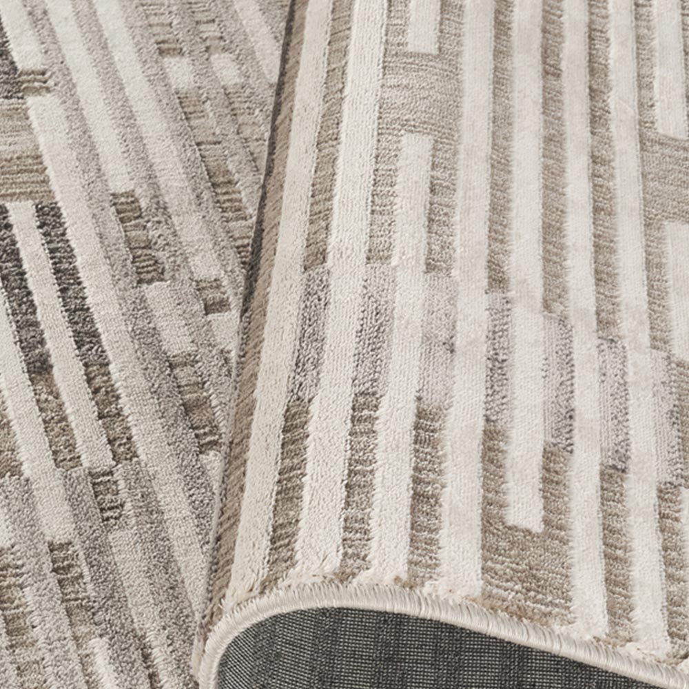 Mayfair Living Room Area Rug Metallic Sheen Contemporary Modern Matrix Design - Stone 200cm x 290cm Image 3