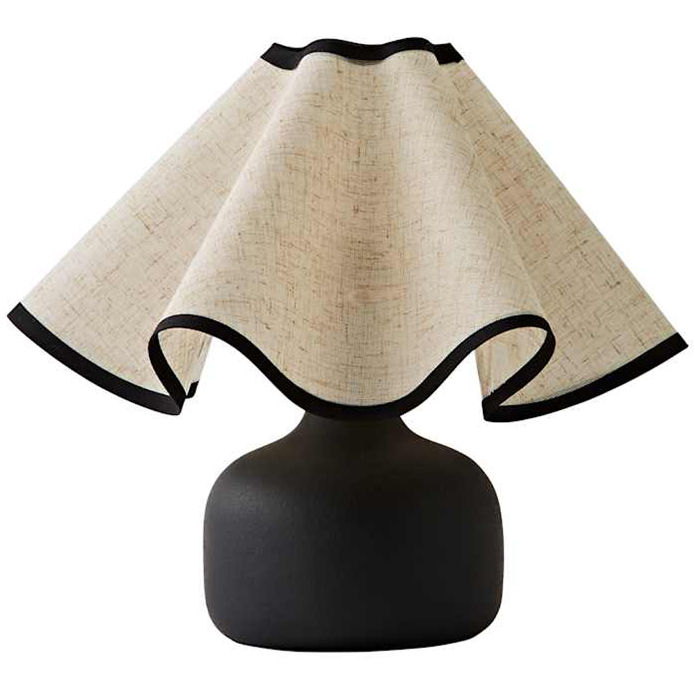 ValueLights Emilia Black Ceramic Table Lamp with Linen Wave Shade and Bulb Image 1