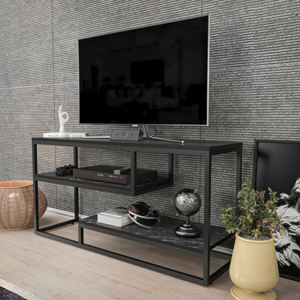 Decorotika Lorin 3 Shelf Black Marble TV Unit Image 4