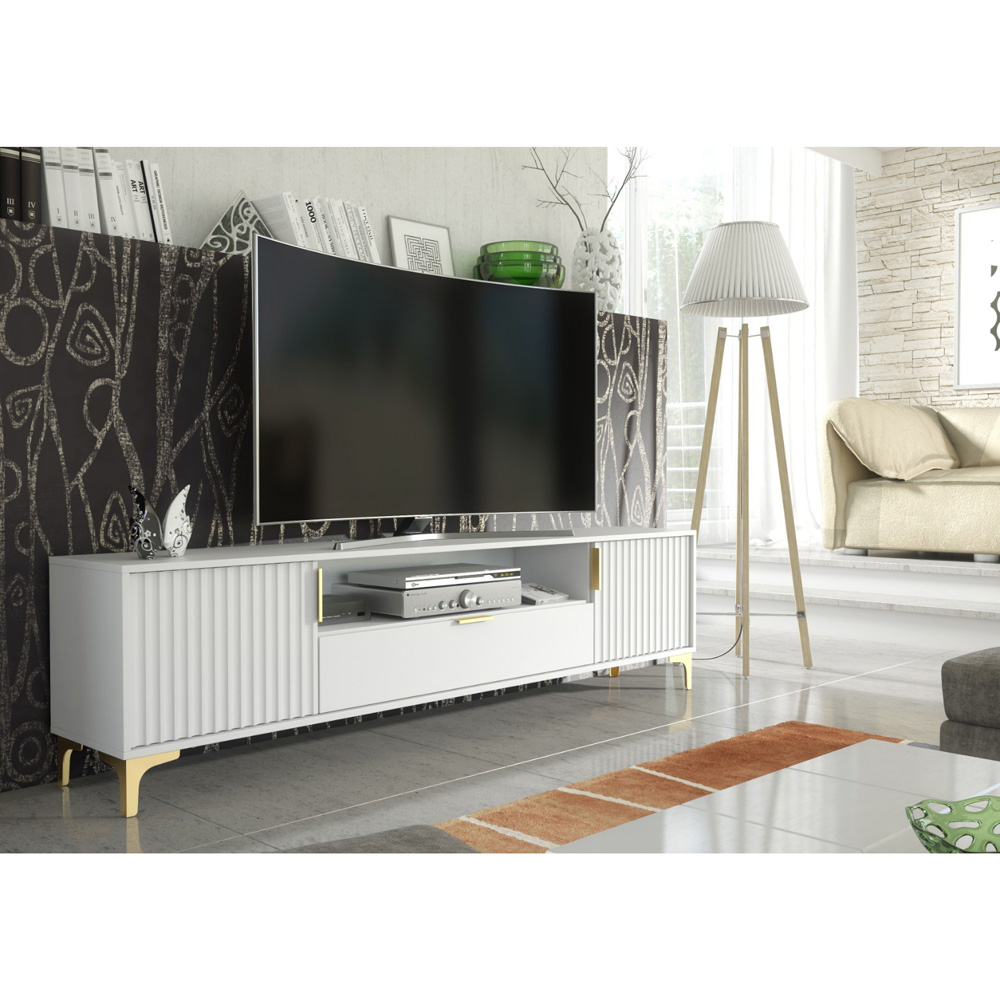 Creative Furniture Tide Crest White and Gold 2 Door Single Drawer TV Unit Image 7