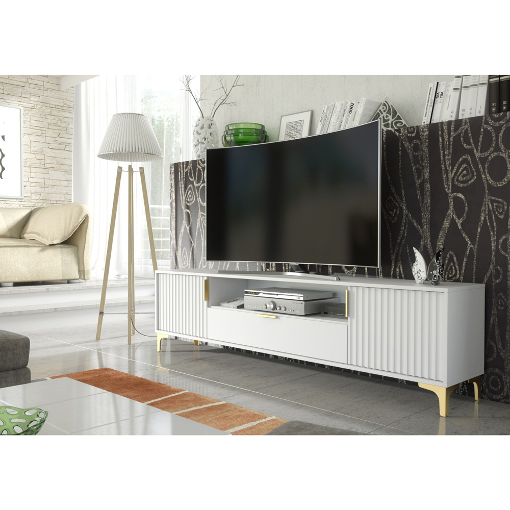 Creative Furniture Tide Crest White and Gold 2 Door Single Drawer TV Unit Image 3