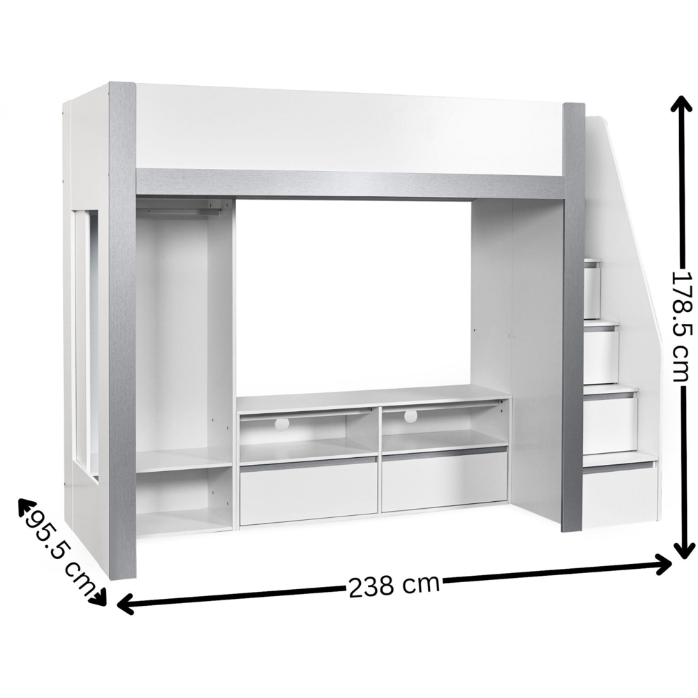 Julian Bowen Gaia Single White and Silver High Sleeper TV Bed Image 9