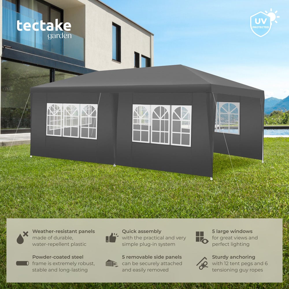 tectake Novara 6 x 3m Grey Gazebo with 5 Side Panels Image 6