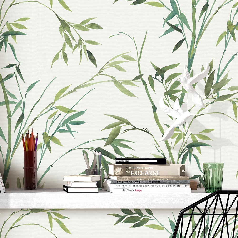 Erismann Elegant Bamboo Leaf Green and Neutral Wallpaper Image 4
