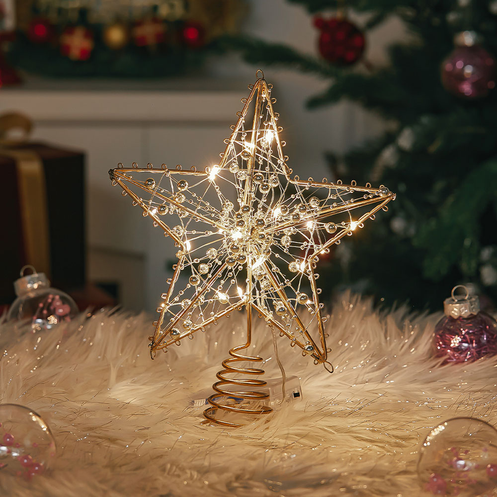 Living and Home Modern Metal Pre-Lit Star Christmas Tree Topper Image 2