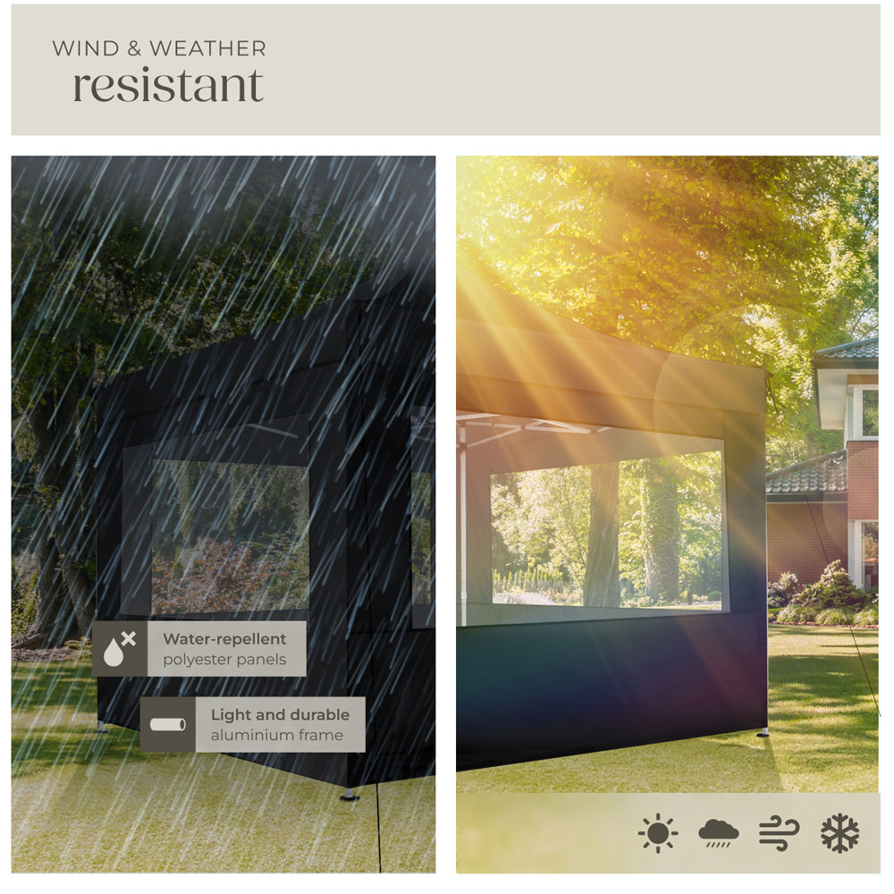 tectake Olivia 3 x 3m Black Aluminium Frame Gazebo with 4 Aide Panels Image 4