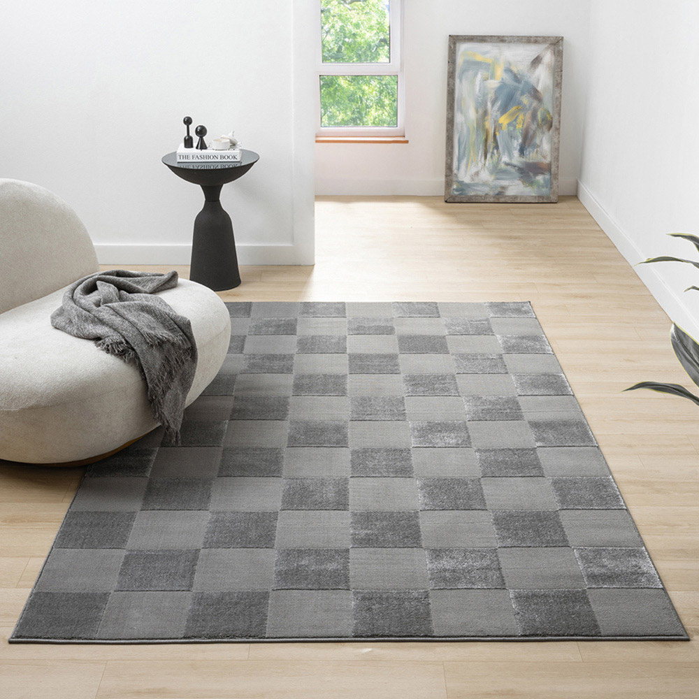 Desire Rugs Vellure Grey Metallic Sheen Grid Design Rug 200 x 290cm Image 2