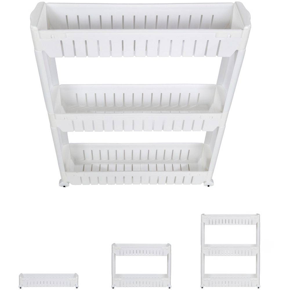 tectake 3 Shelf Kitchen and Bathroom Storage Rack with Wheels Image 3