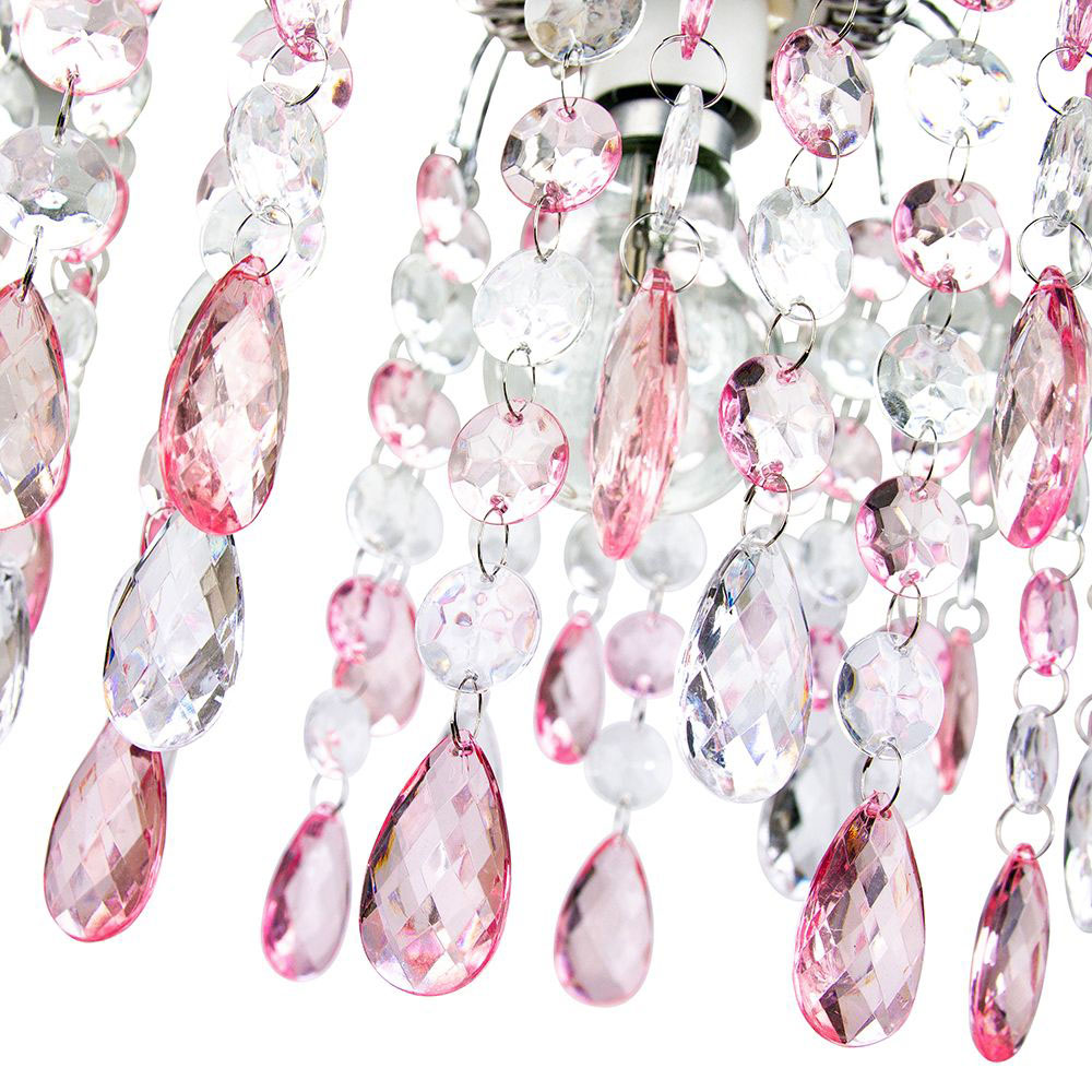 Happy Homewares Contemporary Waterfall Pink and Clear Acrylic Droplets Pendant Shade Image 3
