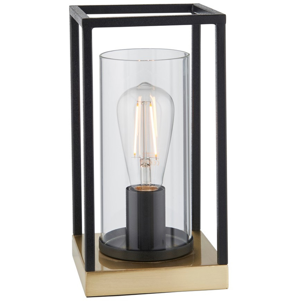 Merano Pescasseroli Black Satin Brass Clear Glass Table Lamp Image 1