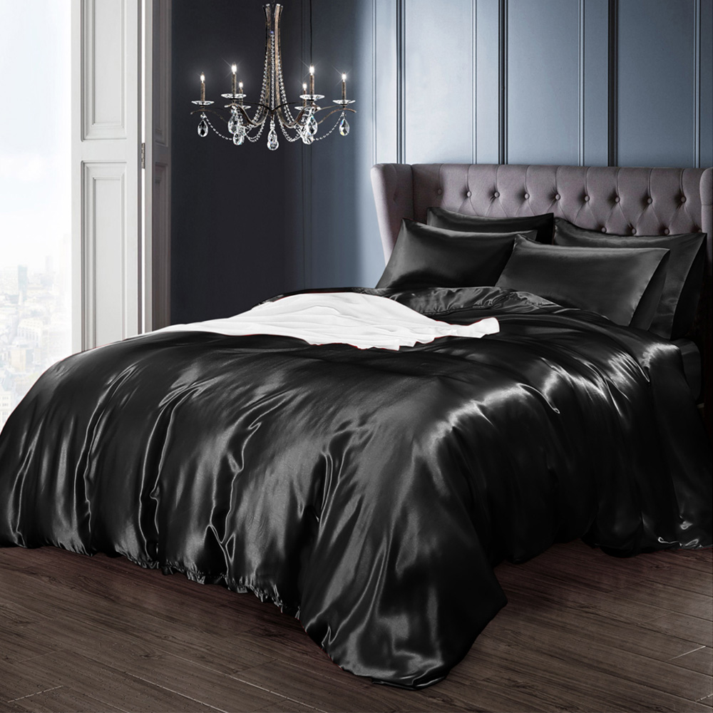 Intimates Super King Size Black Satin Bedding Set Image 1