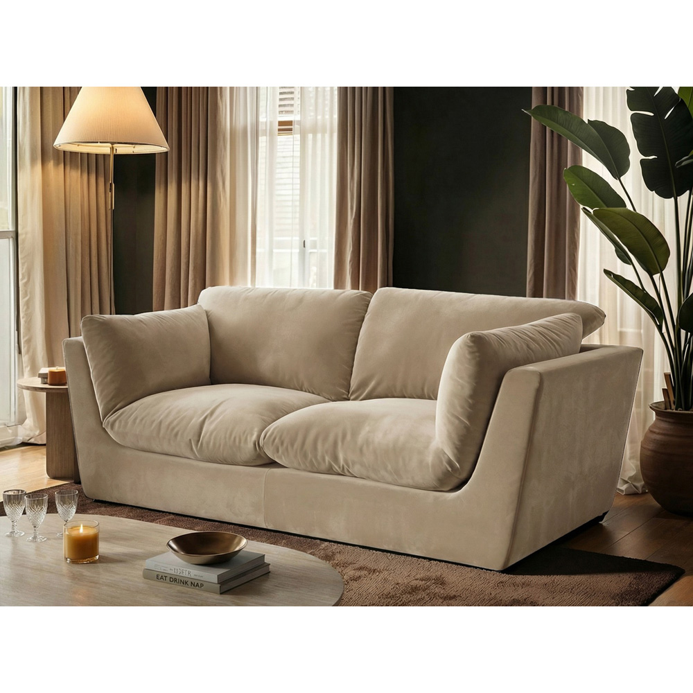 SOLACE+CO Orson 3 Seater Beige Velvet Sofa Image 5
