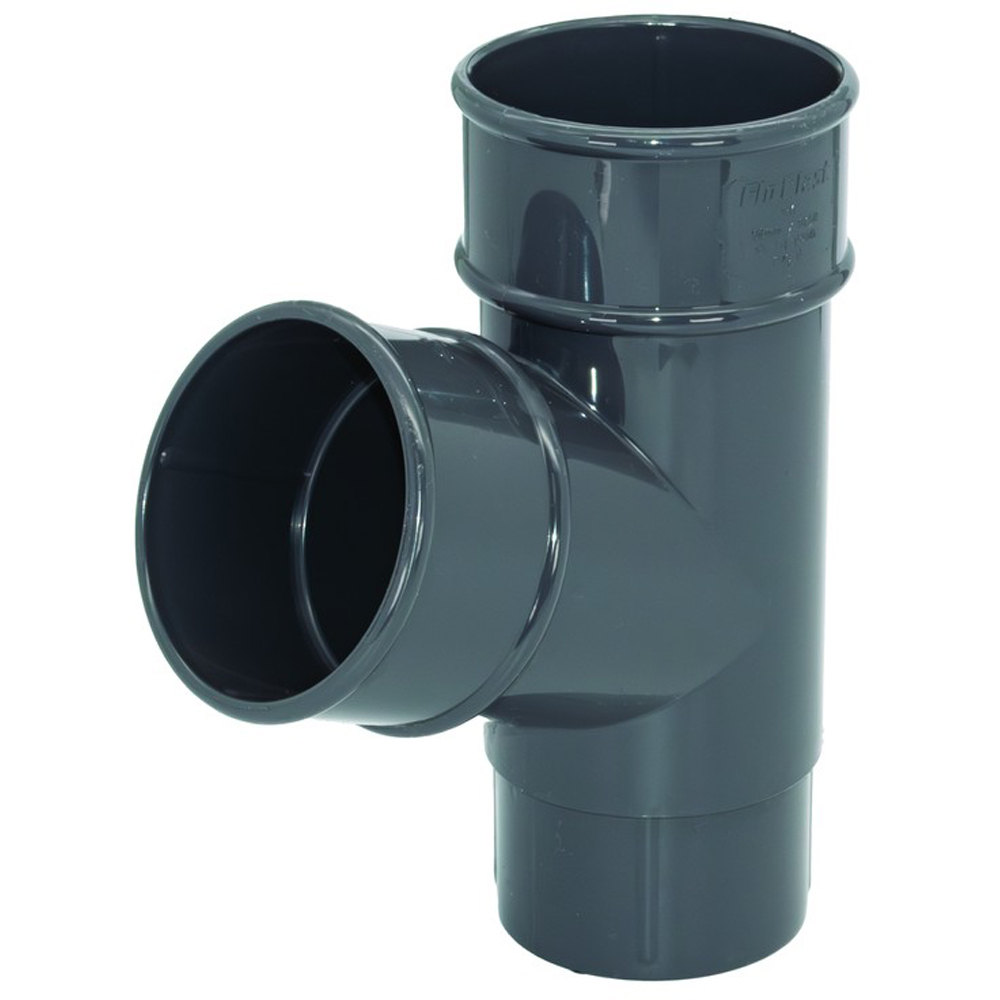 FloPlast Round 112 Degree Downpipe Branch Anthracite Grey 68mm Image 3
