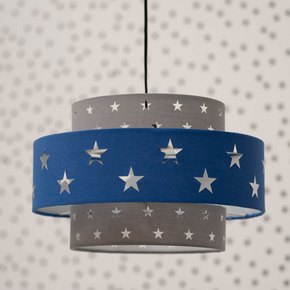 ValueLights Weaver Star Blue and Grey Tiered Ceiling Lamp Shade Image 2