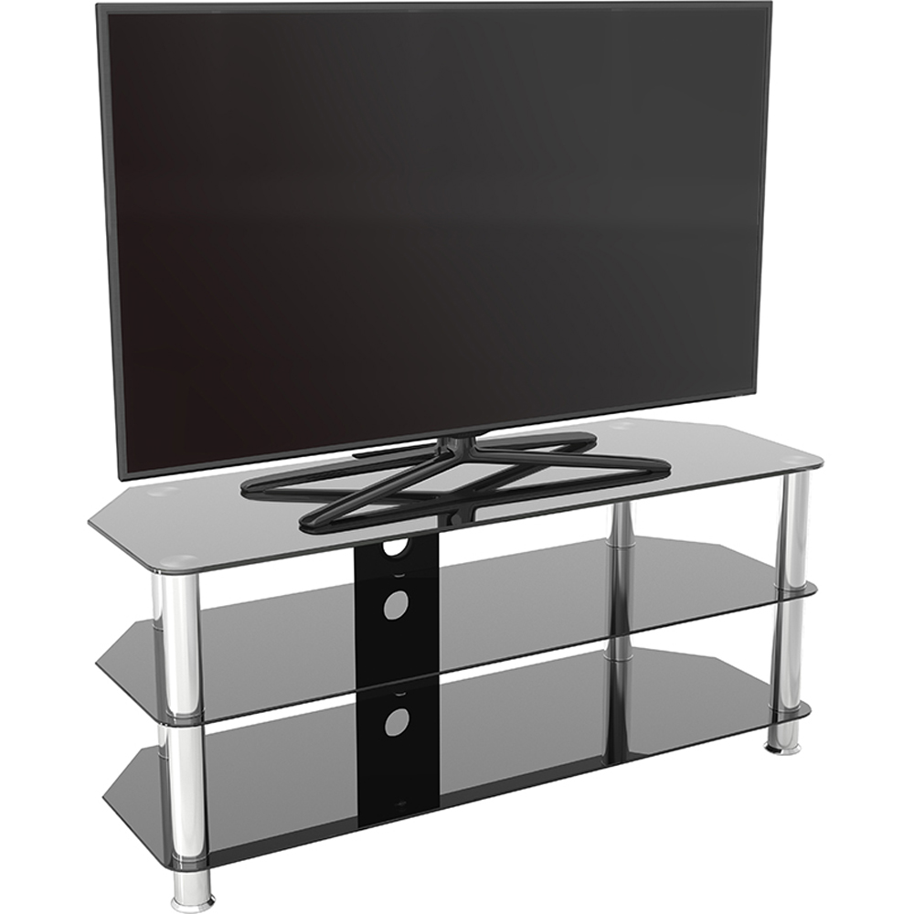 AVF Classic 3 Shelf Black Glass and Chrome Corner TV Stand Image 5