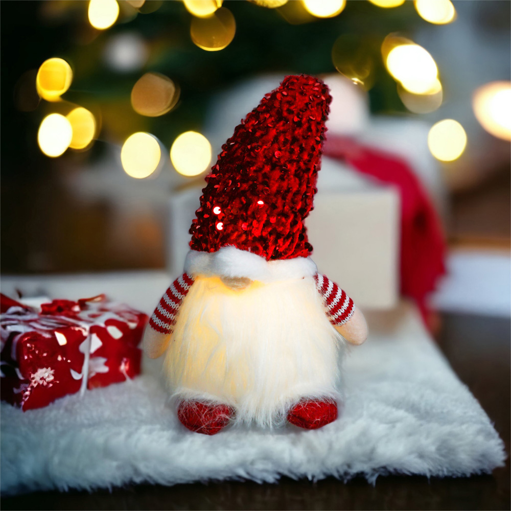 Xmas Haus Red Sequin Hat Light Up Gonk Christmas Decoration 20cm Image 3