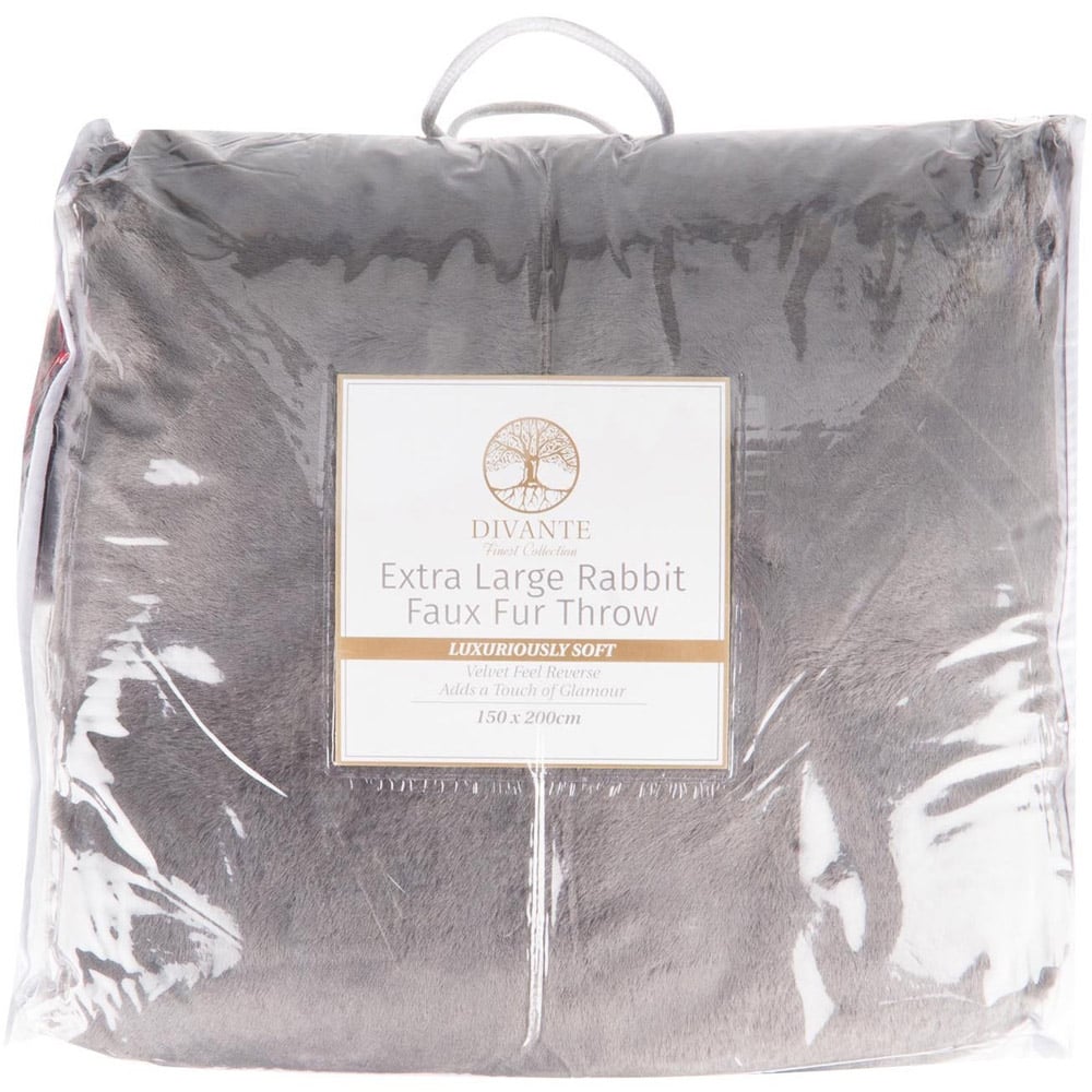 Divante Grey Rabbit Faux Fur Extra Large Throw 150 x 200cm Image
