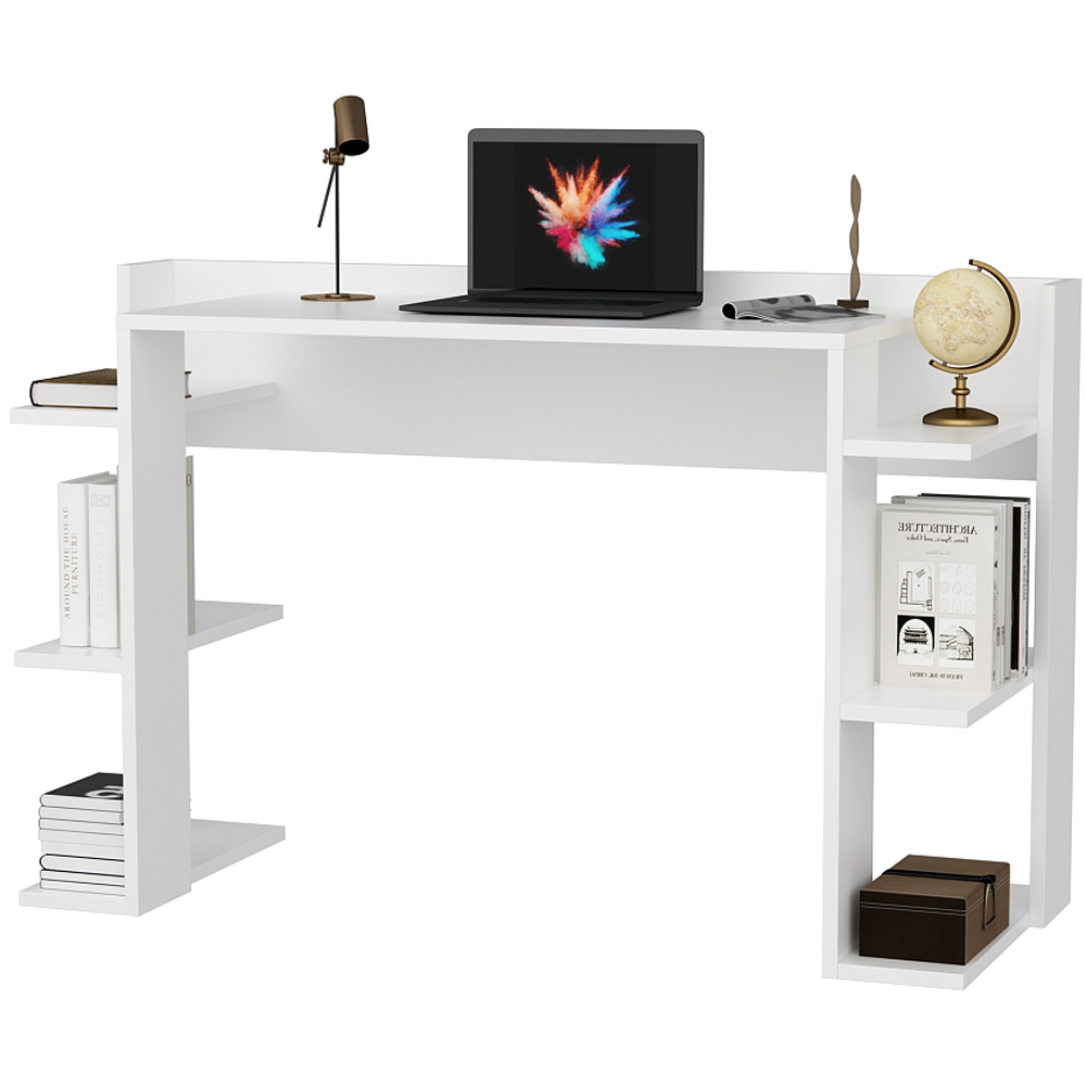 Decorotika Cinar 6 Shelf White Computer Writing Desk Image 5