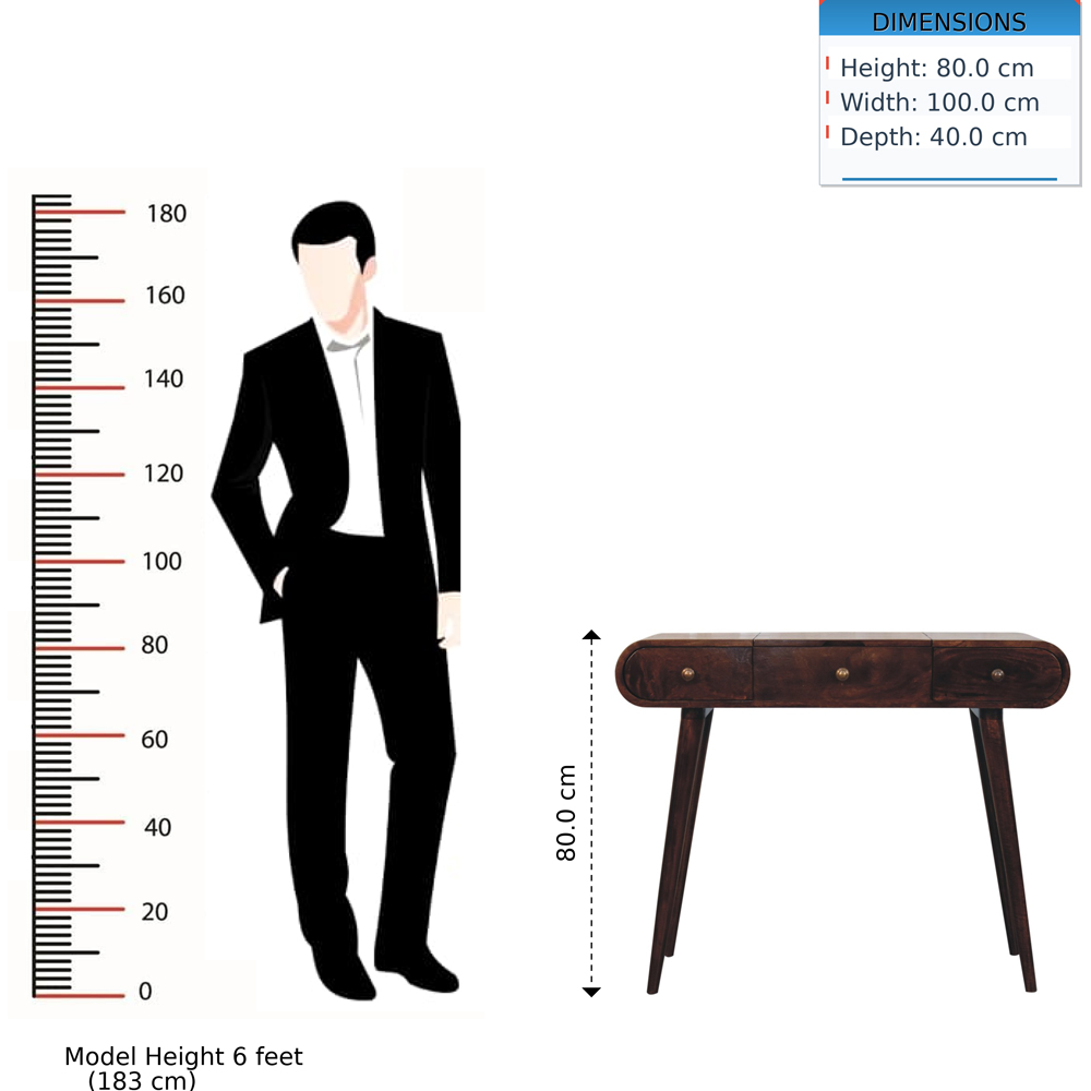 Artisan Furniture 3 Drawer Dark Brown Walnut Solid Wood Dressing Table with Foldable Mirror Image 9