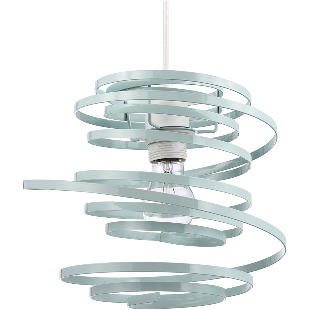 Happy Homewares Double Ribbon Spiral Swirl Duck Egg Gloss Metal Ceiling Light Image 1
