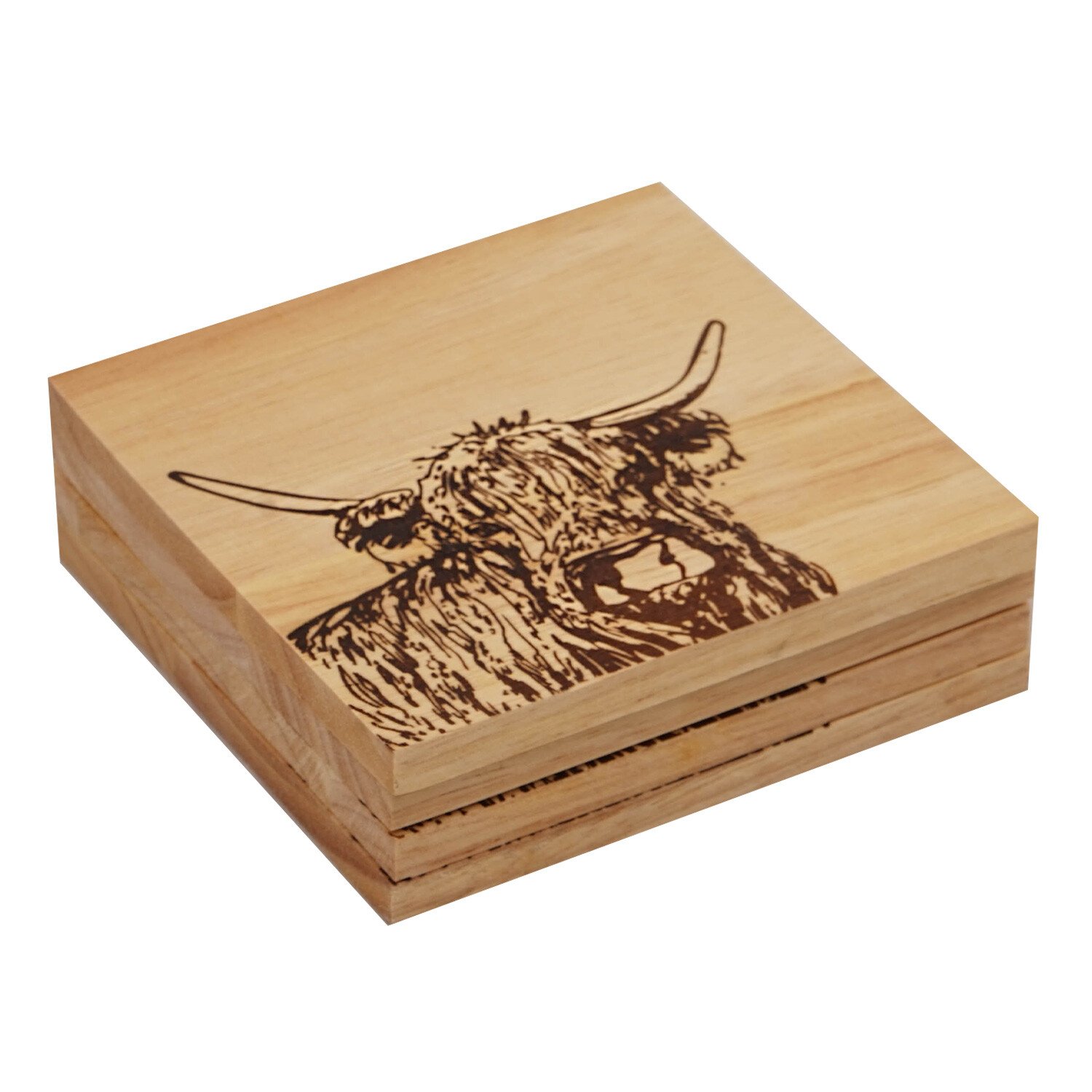 Pack of 4 Highland Cow Oak Coasters - Oak Image 3