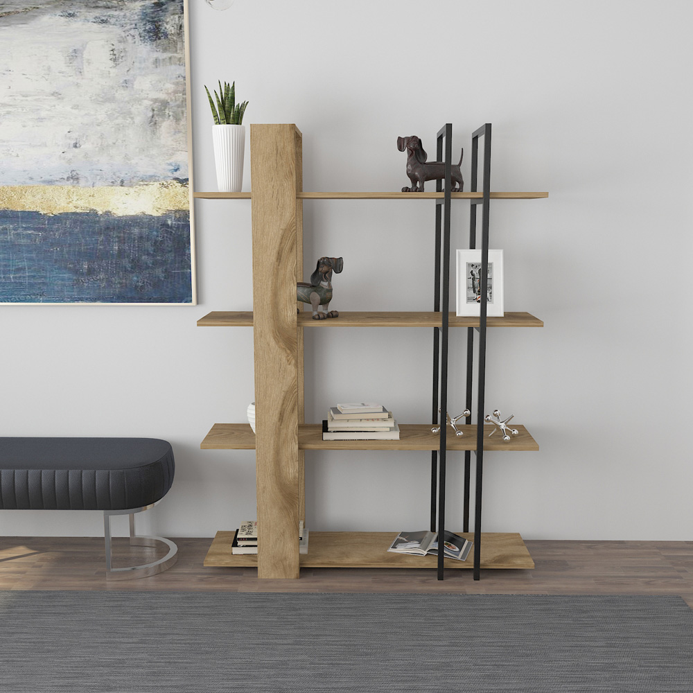 Decorotika Onno 4 Shelf Oud and Black Bookcase Image 7