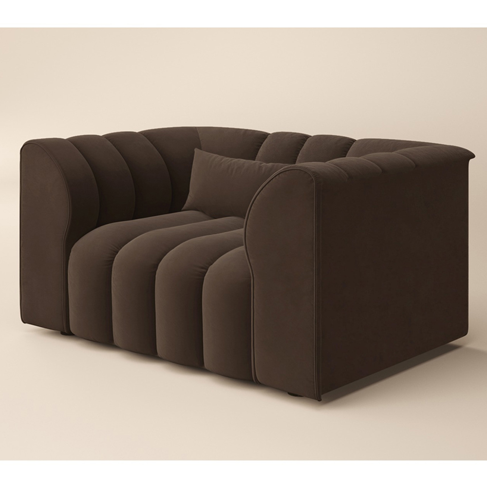 SOLACE+CO Halle Brown 2 Seater Loveseat Sofa with Storage Footstool Image 2
