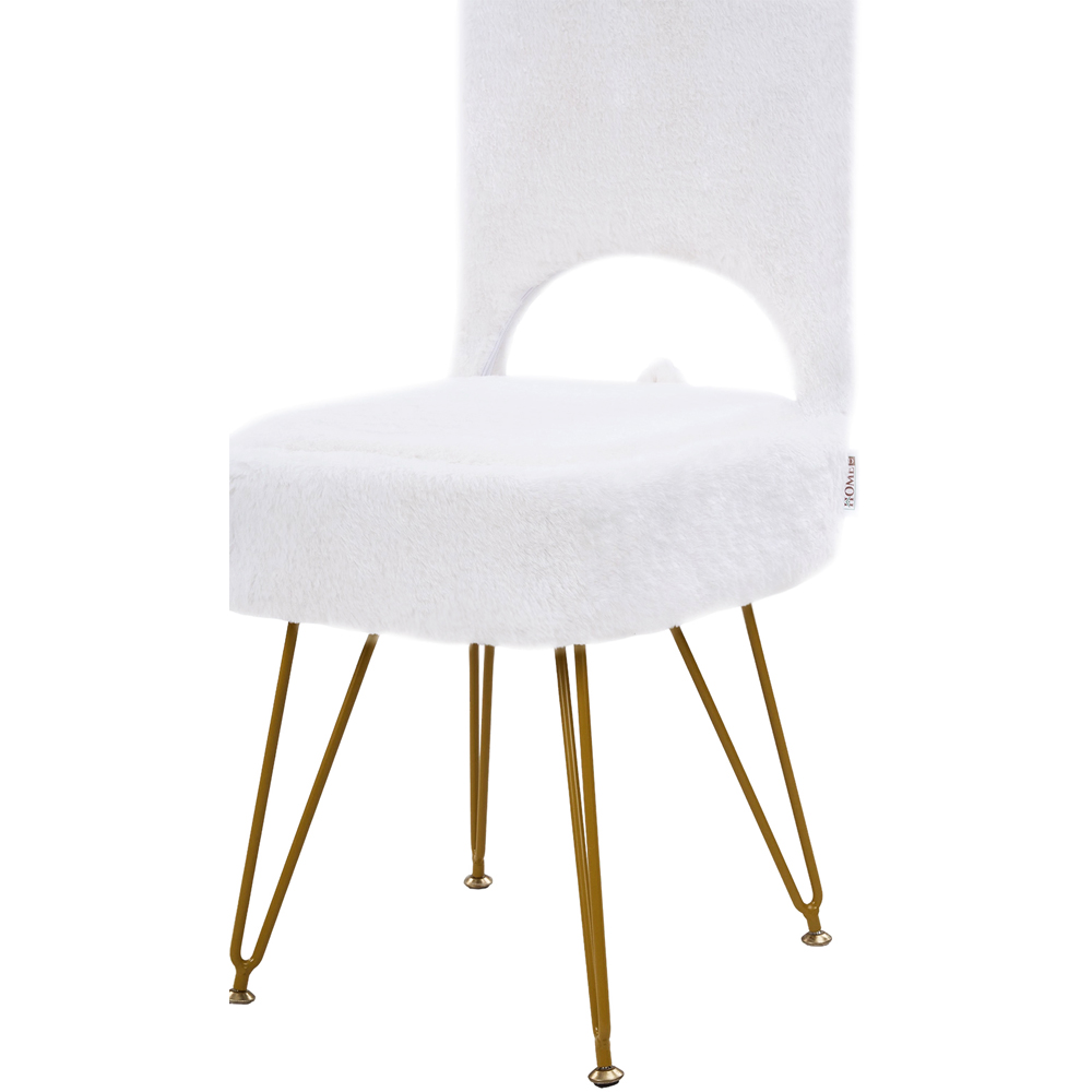 Living and Home White Faux Rabbit Fur Foldable Backrest Vanity Chair with Hidden Storage Image 6