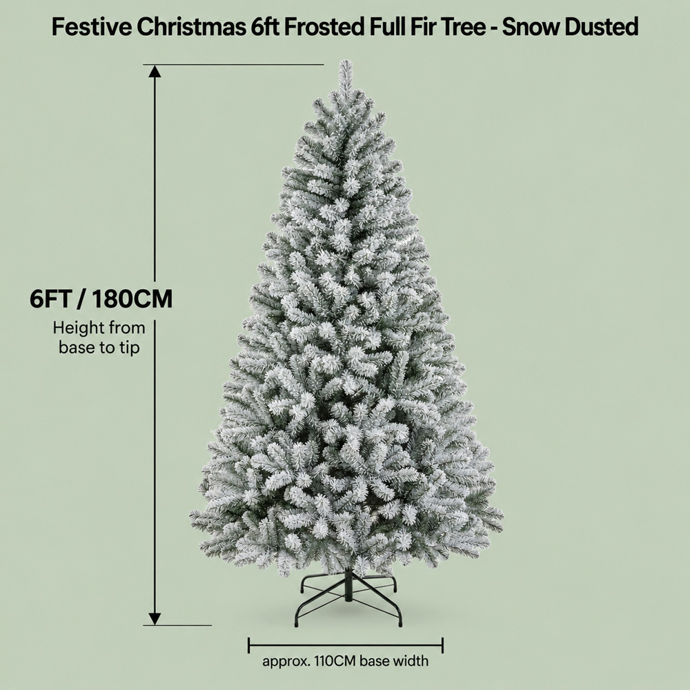 Festive Christmas Full White Frosted Fir Artificial Christmas Tree with Stand 6ft Image 5