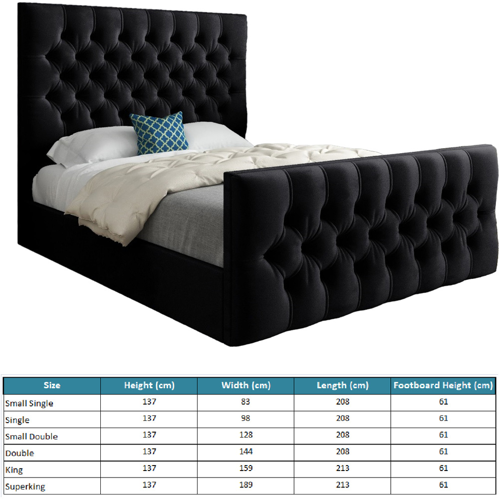 Novara Black Small Single Velvet Upholstered Bed Frame with Pleated Chesterfield Headboard Image 7