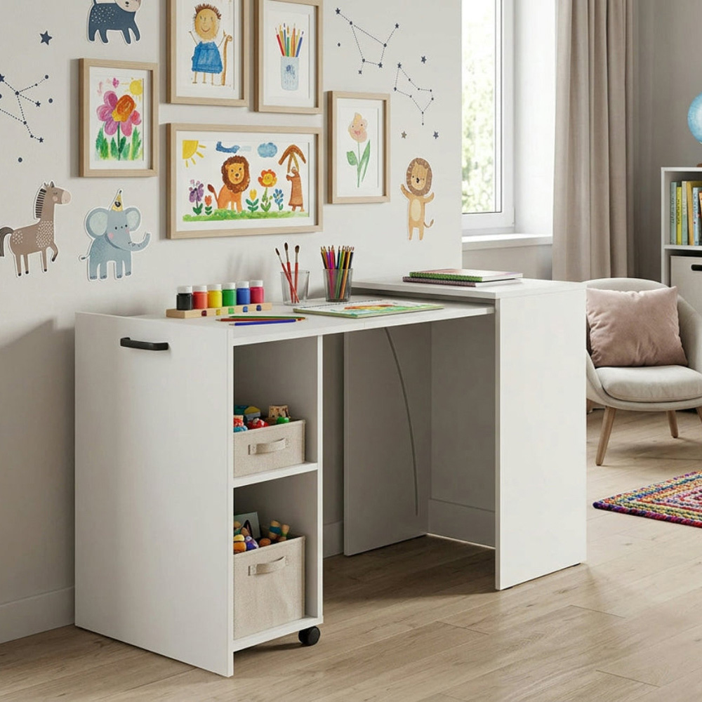 Shefa Line Flexi 2-in-1 2 Shelf Folding Computer Desk White Image 4