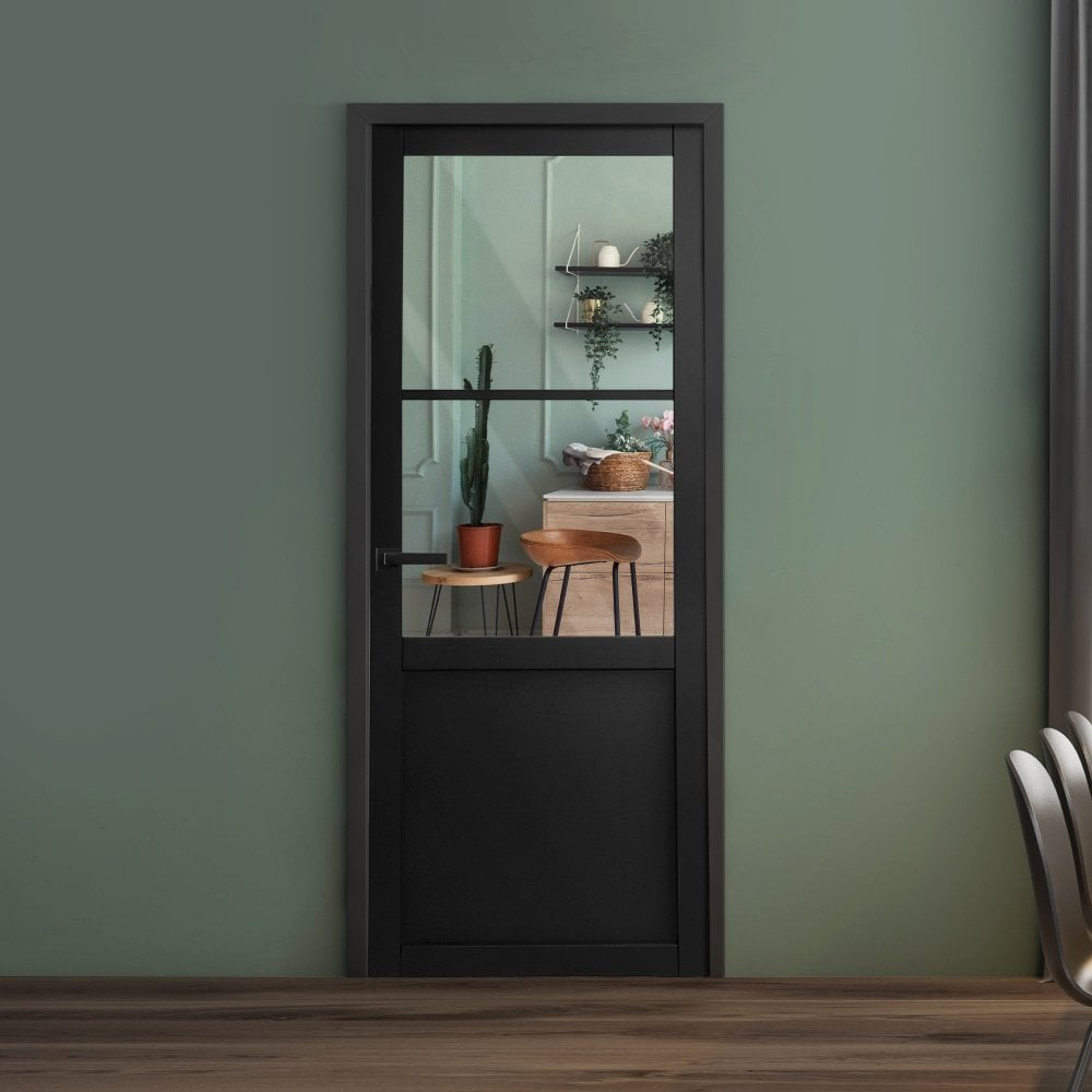 Industrial Studio Black 1 Panel 2 Light Clear Glass Internal Door 1981 x 762 x 35mm Image 2