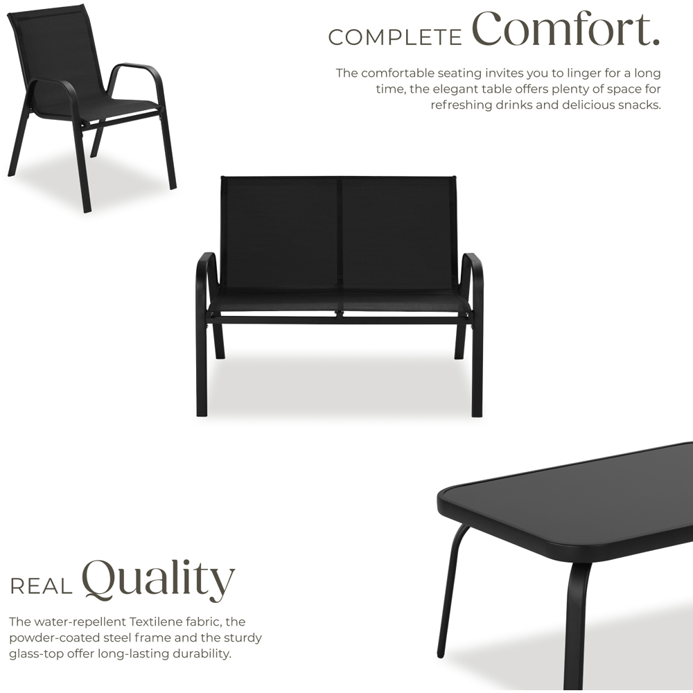 tectake Nora 4 Seater Black Textilene Fabric Outdoor Seating Table Set Image 3