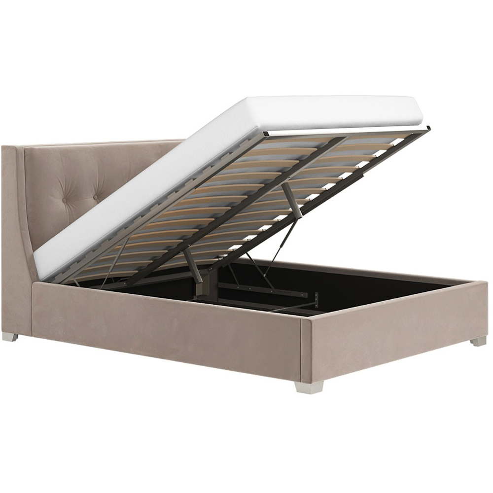 Flair Artemis Double Beige Velvet Cushioned Headboard Ottoman Bed Image 3